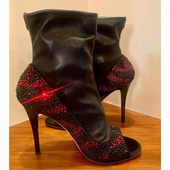 Giuseppe Zanotti Womens Black Red Jewel Encrusted Peep Toe Ankle Bootie Size 39 - Picture 5 of 12
